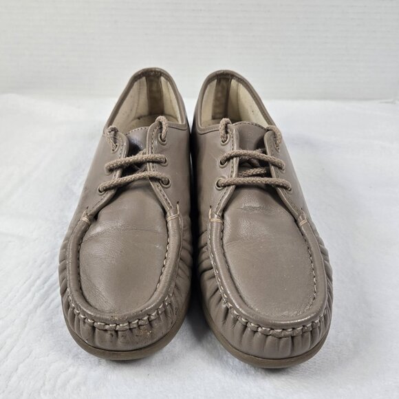 SAS Size 9.5 N Bounce Lace Up Moccasins Beige Leather Wedge Comfort Shoes - Picture 2 of 9